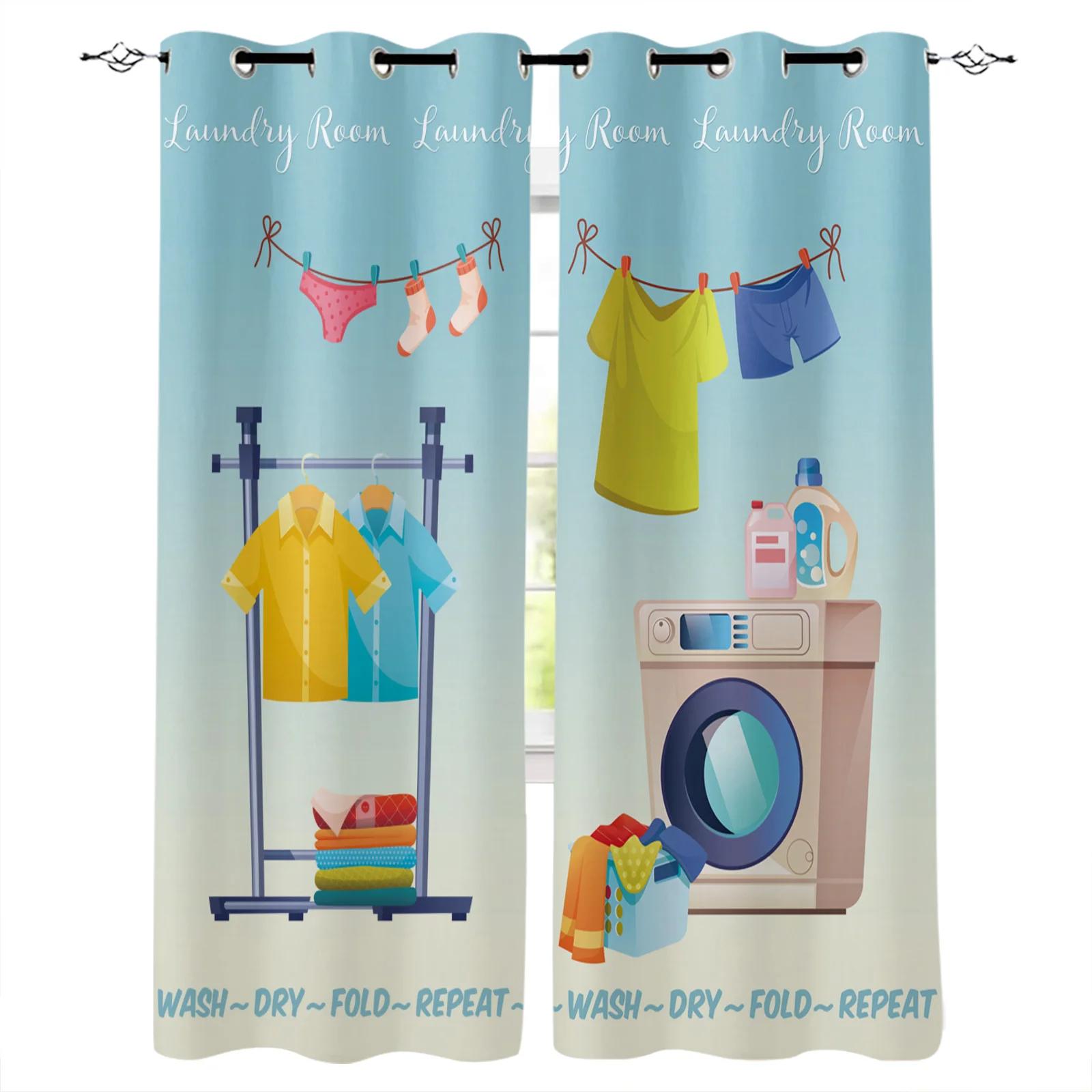 Laundry Room Washing Machine Clothes Drying Text Curtains Drapes For Living Room Bedroom Kitchen Office Blinds Windo